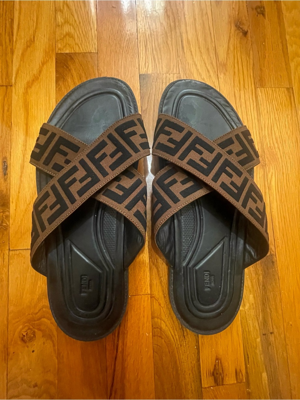 $770 Fendi Roma Slides Monogram FF 3D Embroidered Size 13 Men’s